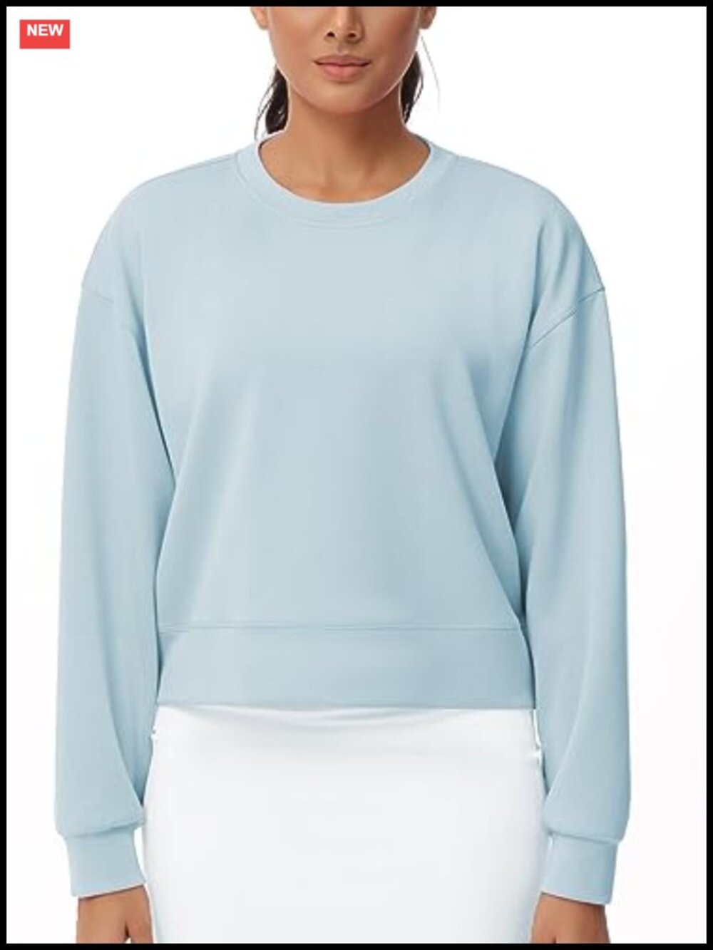 Women's Cropped Crewneck Sweatshirt Boxy Fit Workout Pullover Drop Shoulder